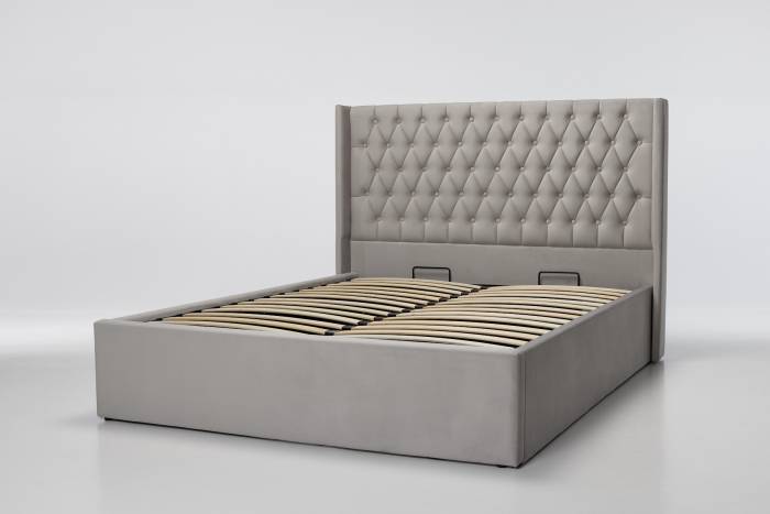 Fleur Upholstered Ottoman Bed, Plush Silver Velvet