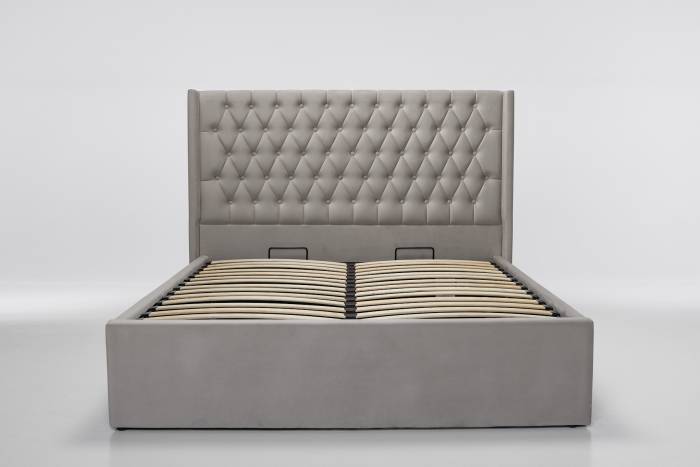 Fleur Upholstered Ottoman Bed, Plush Silver Velvet