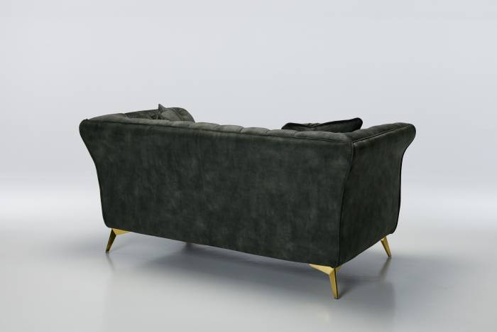 Lauren - 2 Seater Chesterfield Sofa, Antique Green Mottled Velvet with Gold Legs