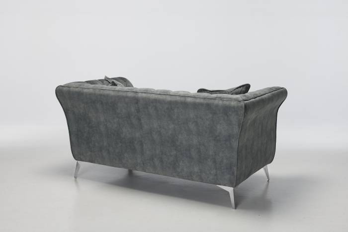 Lauren - 2 Seater Chesterfield Sofa, Grey Mottled Velvet with Silver Legs