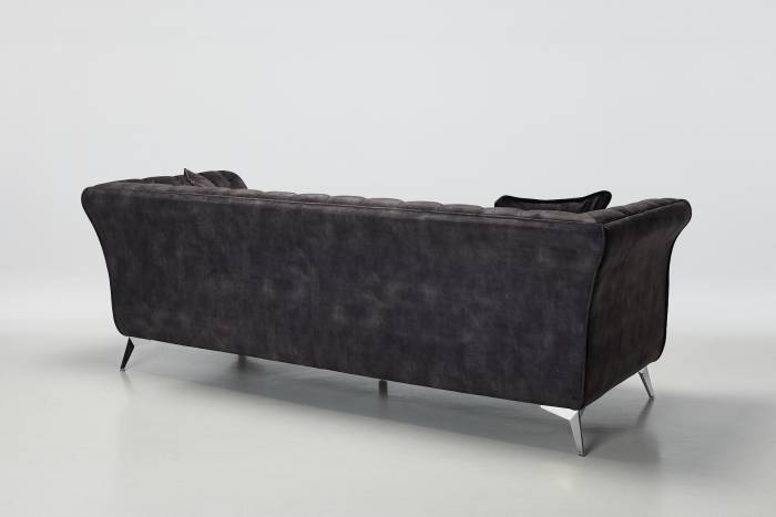 Lauren - 3 Seater Chesterfield Sofa, Mocha Grey Mottled Velvet with Silver Legs