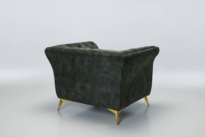 Lauren - Modern Chesterfield Armchair, Antique Green Mottled Velvet with Gold Legs