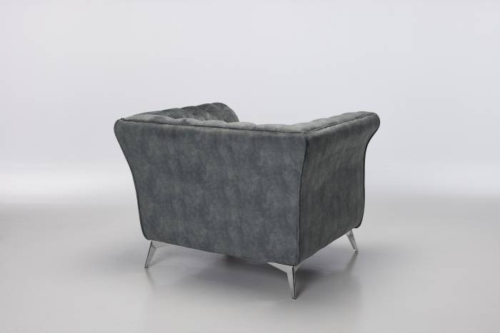 Lauren - Modern Chesterfield Armchair, Grey Mottled Velvet with Silver Legs