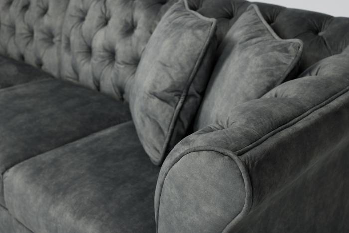 Lauren - Modern Chesterfield Corner Sofa, Grey Mottled Velvet