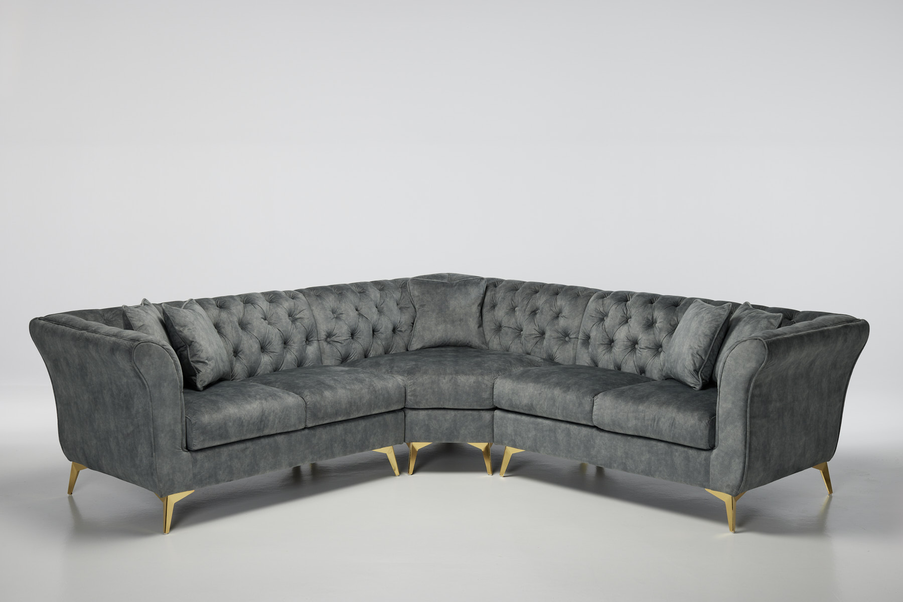 Lauren - Modern Chesterfield Corner Sofa, Grey Mottled Velvet with