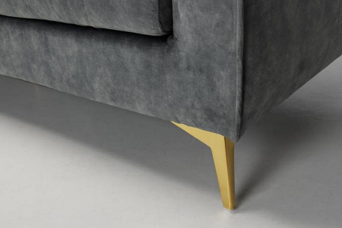 Lauren - 2 Seater Chesterfield Sofa, Grey Mottled Velvet with Gold Legs