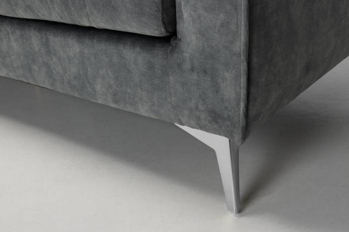 Lauren - Modern Chesterfield Sofa, Grey Mottled Velvet with Silver Legs