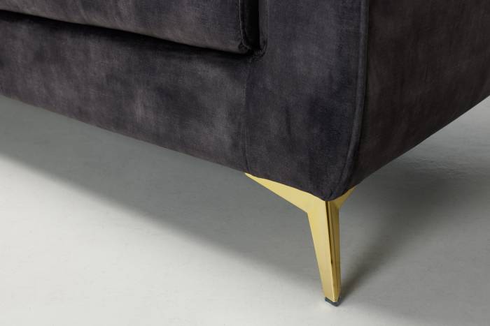Lauren - Modern Chesterfield Sofa, Mocha Grey Mottled Velvet with Gold Legs