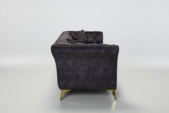 Lauren - Modern Chesterfield Sofa, Mocha Grey Mottled Velvet with Gold Legs