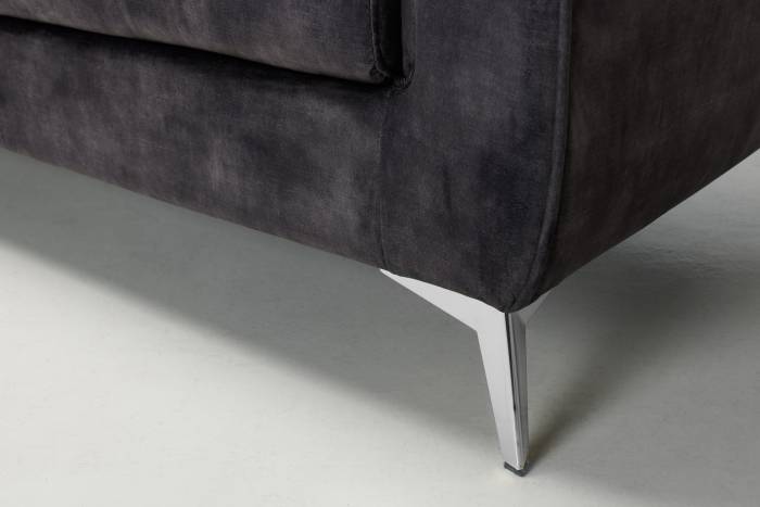 Lauren - Modern Chesterfield Sofa, Mocha Grey Mottled Velvet with Silver Legs