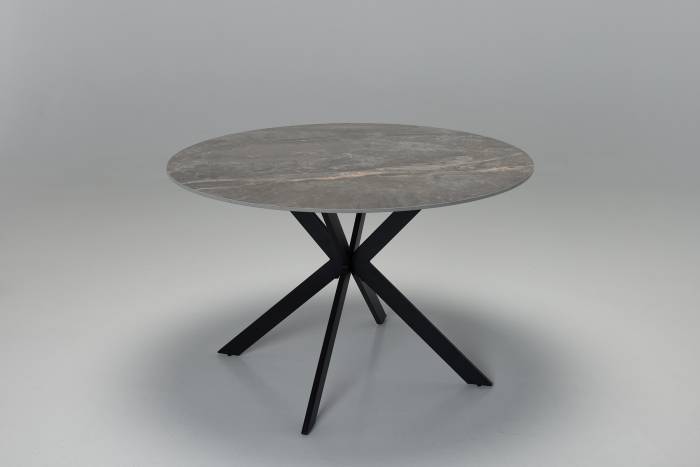 Tino 1.2m Evora Grey Stone Round Dining Table with Black Metal Base