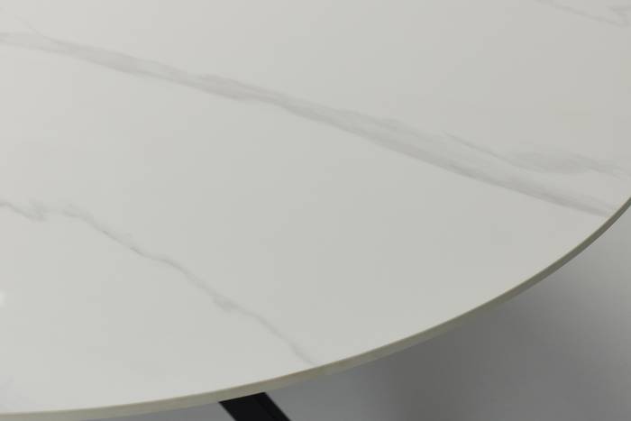Tino 1.2m Lincoln White Stone Round Dining Table with Black Metal Base