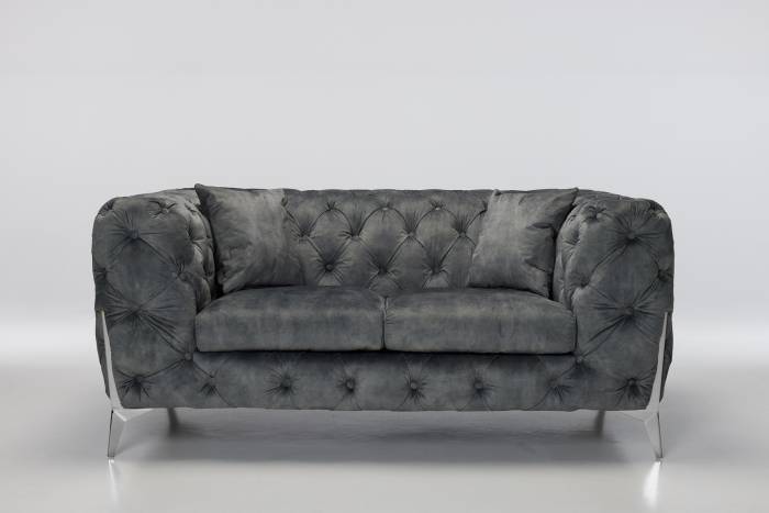 Annabelle - 2.5 Seater Luxury Chesterfield Sofa, Grey Mottled Velvet with Silver Legs