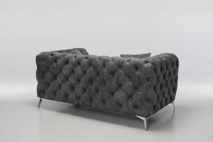 Annabelle - 2.5 Seater Luxury Chesterfield Sofa, Grey Mottled Velvet with Silver Legs