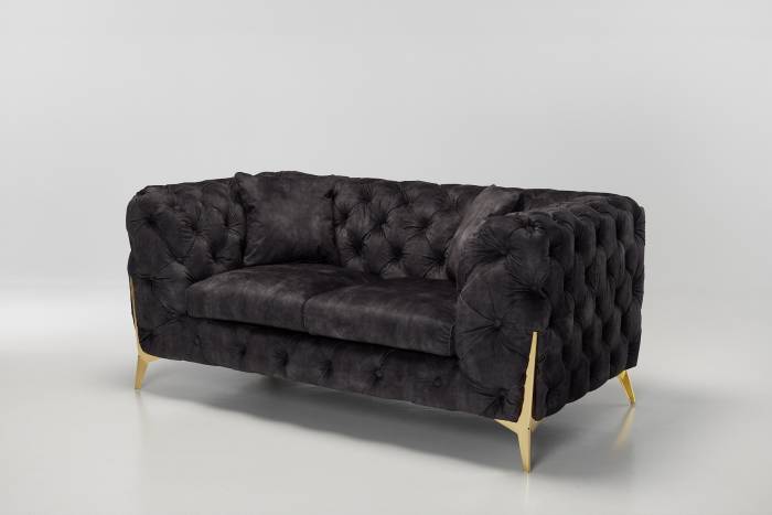 Annabelle - 2.5 Seater Luxury Chesterfield Sofa, Mocha Grey Mottled Velvet with Gold Legs