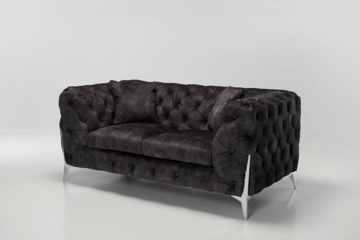 Annabelle - 2.5 Seater Luxury Chesterfield Sofa, Mocha Grey Mottled Velvet with Silver Legs