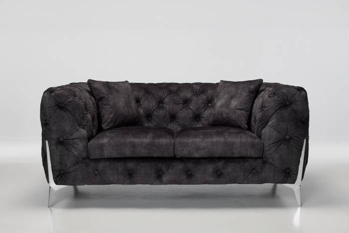 Annabelle - 2.5 Seater Luxury Chesterfield Sofa, Mocha Grey Mottled Velvet with Silver Legs
