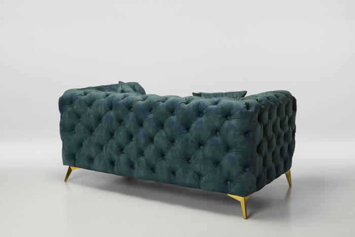 Annabelle - 2.5 Seater Luxury Chesterfield Sofa, Ocean Blue Mottled Velvet with Gold Legs