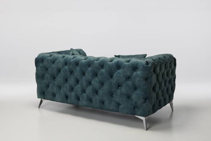 Annabelle - 2.5 Seater Luxury Chesterfield Sofa, Ocean Blue Mottled Velvet with Silver Legs