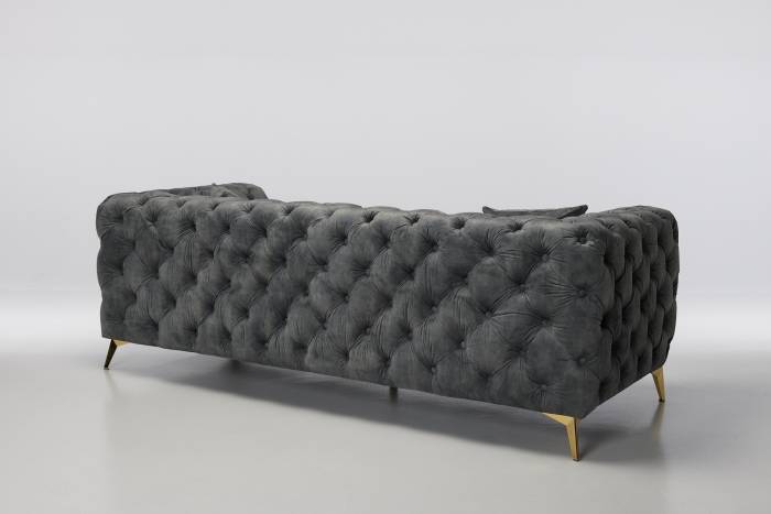 Annabelle - 4 Seater Luxury Chesterfield Sofa, Grey Mottled Velvet with Gold Legs