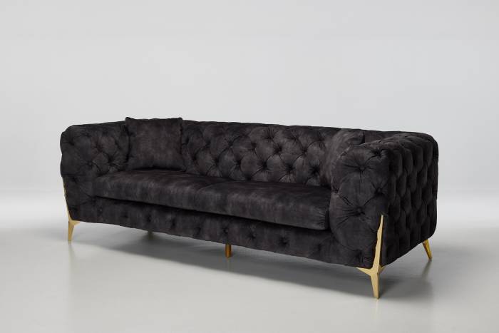 Annabelle - 4 Seater Luxury Chesterfield Sofa, Mocha Grey Mottled Velvet with Gold Legs