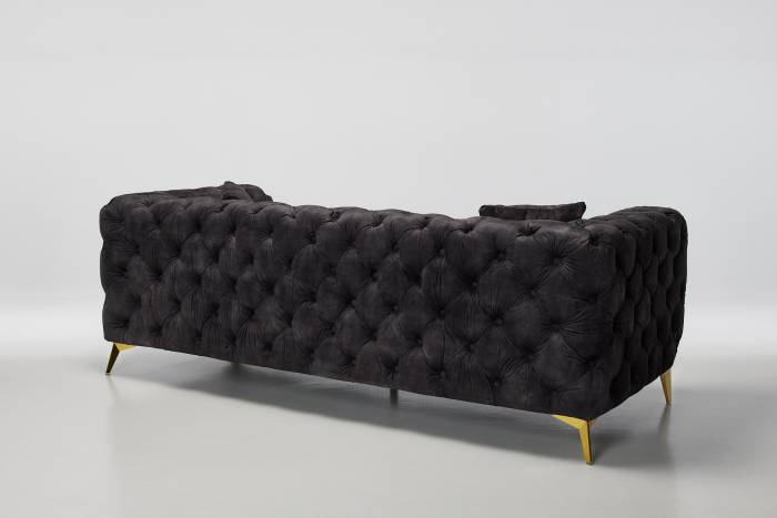 Annabelle - 4 Seater Luxury Chesterfield Sofa, Mocha Grey Mottled Velvet with Gold Legs