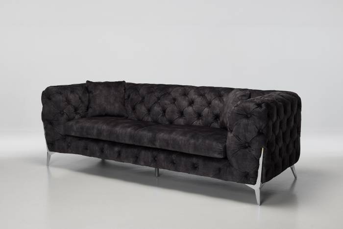 Annabelle - 4 Seater Luxury Chesterfield Sofa, Mocha Grey Mottled Velvet with Silver Legs