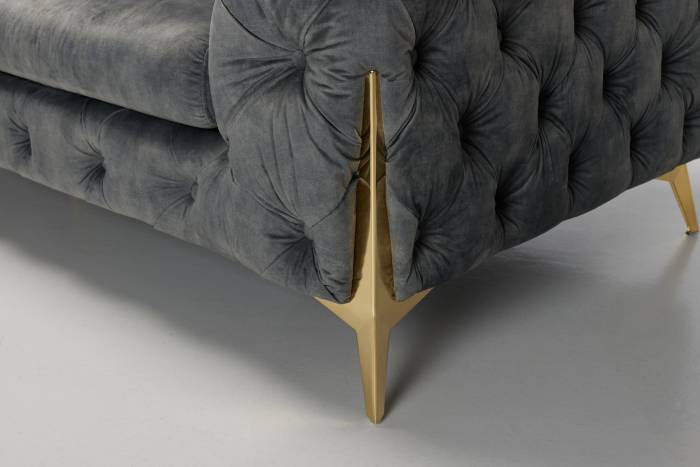 Annabelle Luxury Chesterfield Sofa, Grey Mottled Velvet with Gold Legs