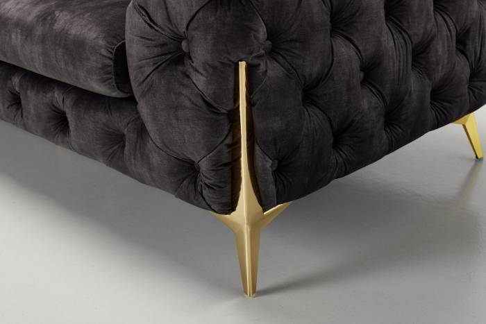 Annabelle Luxury Chesterfield Sofa, Mocha Grey Mottled Velvet with Gold Legs