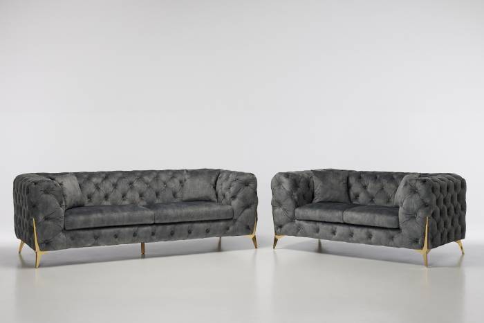 Annabelle Luxury Chesterfield Sofa Set, Grey Mottled Velvet