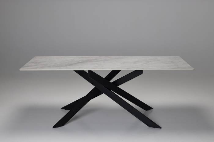 Cassis - 2m Pacific Grey Stone Dining Table with Black Metal Base