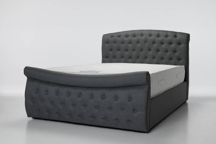 Celine - Upholstered Ottoman Sleigh Bed, Dark Grey Linen