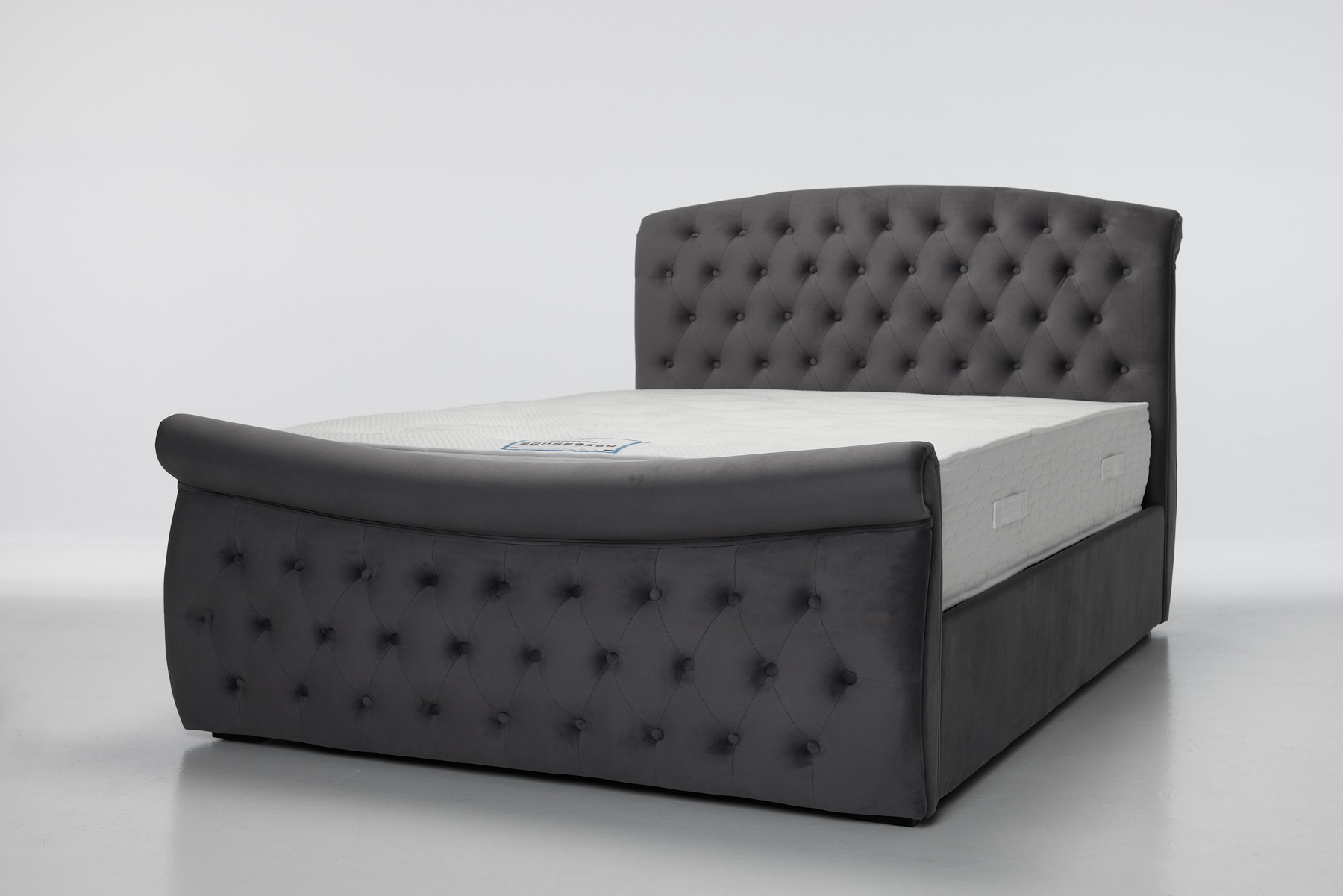 Celine Upholstered Ottoman Sleigh Bed - Dark Grey Velvet