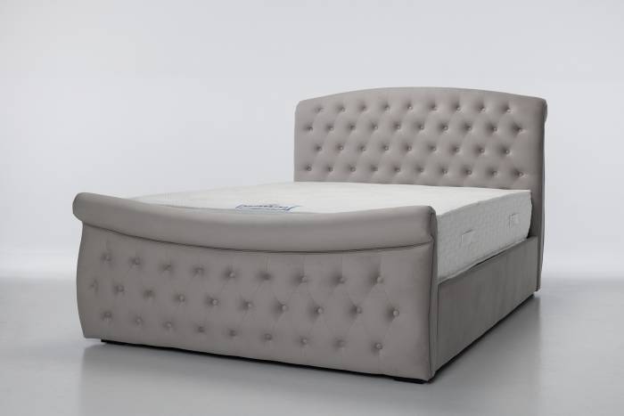 Celine Upholstered Ottoman Sleigh Bed, Plush Silver Velvet