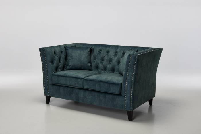 Chloe - 2 Seater Modern Chesterfield Sofa, Ocean Blue Mottled Velvet