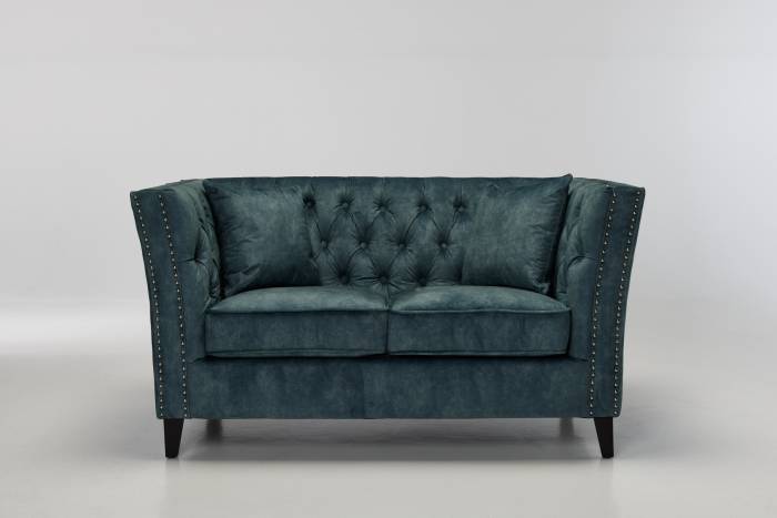 Chloe - 2 Seater Modern Chesterfield Sofa, Ocean Blue Mottled Velvet