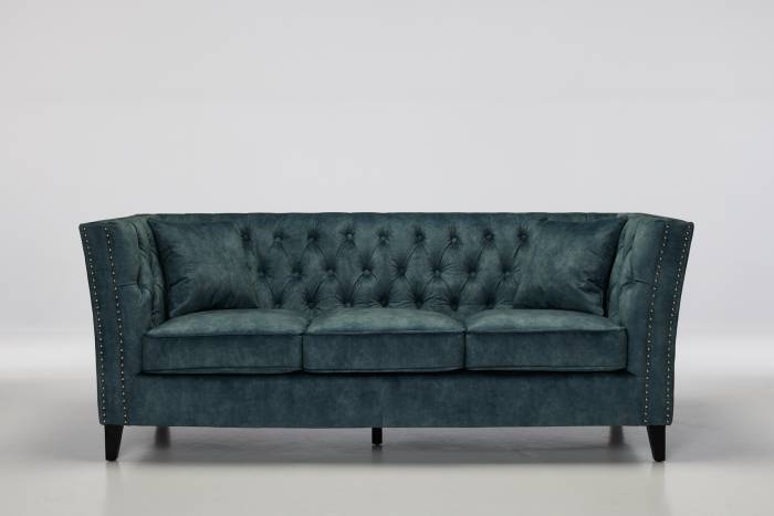 Chloe - 3 Seater Modern Chesterfield Sofa, Ocean Blue Mottled Velvet