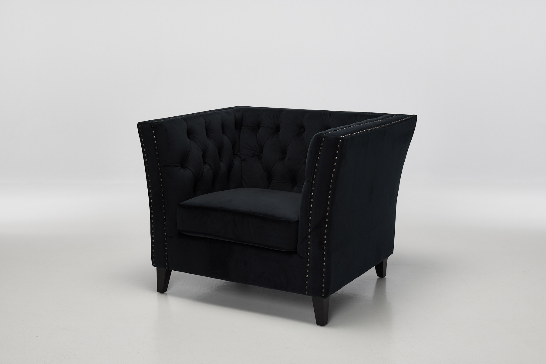 Chloe - Modern Chesterfield Armchair, Black Velvet