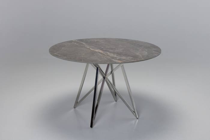 Jeni - 1.2m Evora Grey Stone Round Dining Table with Stainless Steel Base