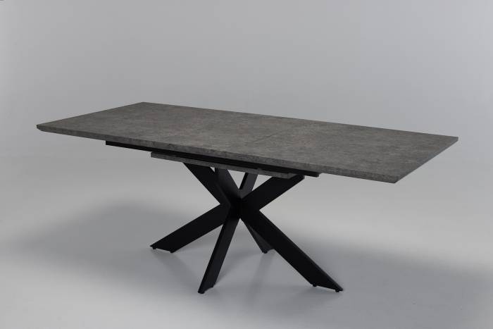 Milan - 1.6m/2m Dark Grey Concrete Effect Extendable Dining Table with Black Metal Base