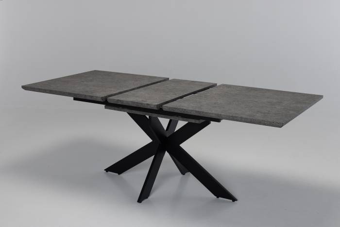 Milan - 1.6m/2m Dark Grey Concrete Effect Extendable Dining Table with Black Metal Base