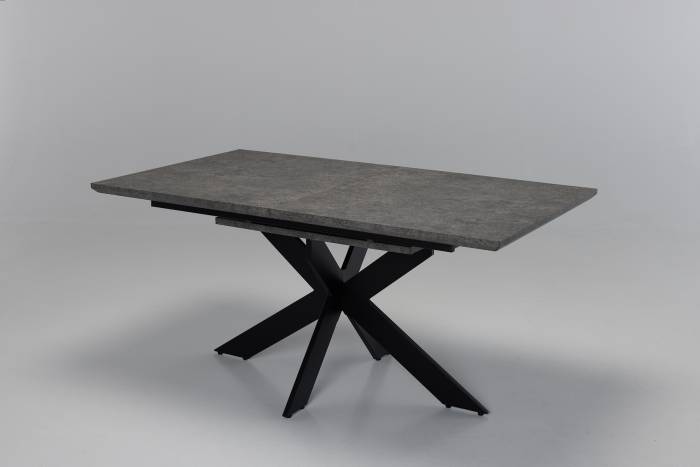 Milan - 1.6m/2m Dark Grey Concrete Effect Extendable Dining Table with Black Metal Base