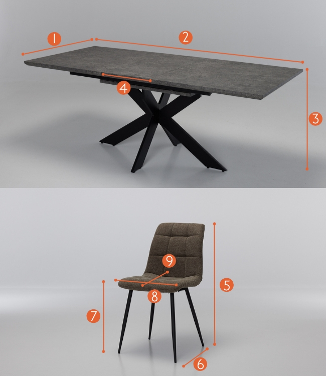 Milan & Enza Dining Set Measurements