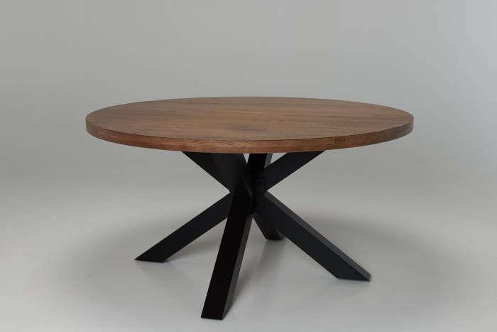 Oakford 1.5m Solid Oak Round Dining Table with Black Metal Base