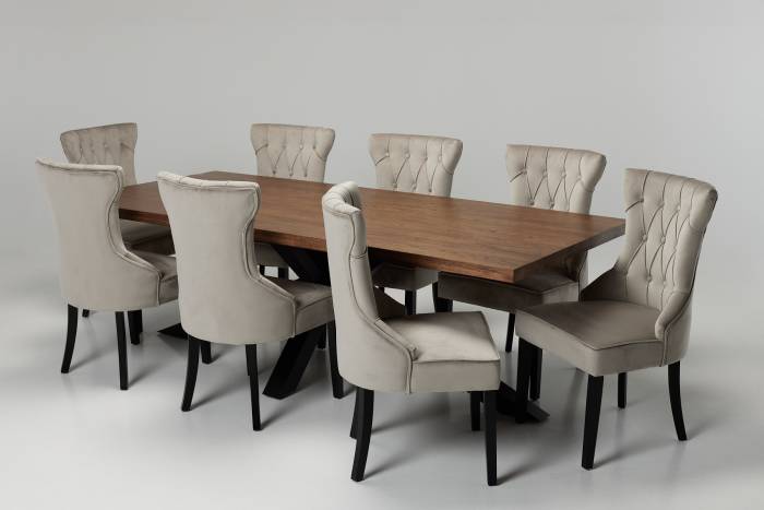 Oakford & Cleo Dining Set - 2.4m Solid Oak Dining Table with 8 Mink Velvet Dining Chairs