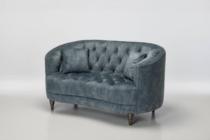 Olivia - 2 Seater Modern Chesterfield Sofa, Ocean Blue Mottled Velvet