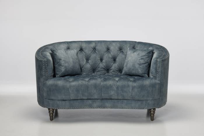 Olivia - 2 Seater Modern Chesterfield Sofa, Ocean Blue Mottled Velvet