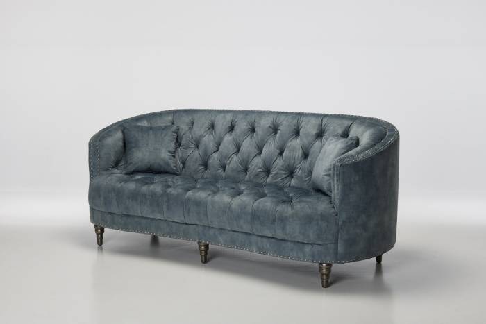 Olivia - 3 Seater Modern Chesterfield Sofa, Ocean Blue Mottled Velvet