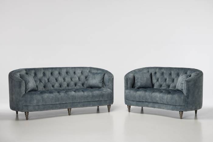Olivia - Modern Chesterfield Sofa Set, Ocean Blue Mottled Velvet