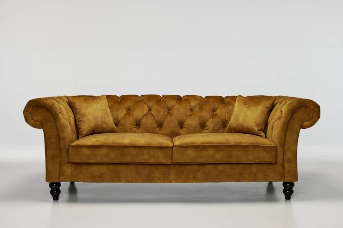 Charlotte - Classic Chesterfield 3 Seater Sofa, Antique Gold Mottled Velvet